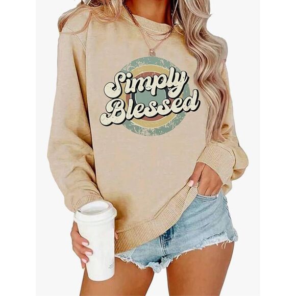Sweatshirt Graphic Print Simply Blessed Retro Vintage Apricot Size S - Picture 1 of 5